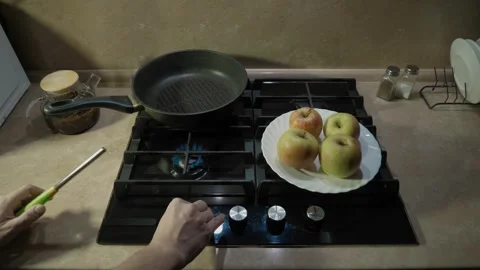 The process of correctly lighting a gas stove Stock Footage 315916615