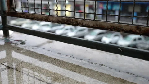 Process of corrosion after heavy thunderstorm raining, ruining concrete Stock Footage 160122217