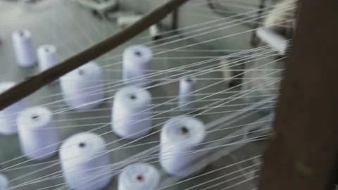Process of cotton thread manufacturing in a textile factory in Rajasthan, India. Stock Footage 144660338