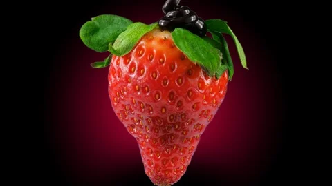 Process of covering strawberry with Chocolate, dark background with red glow Stock Footage 86546112