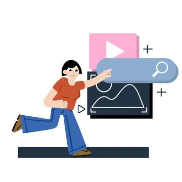 Process of creating and developing website. Female programmer and web designe Stock Illustration