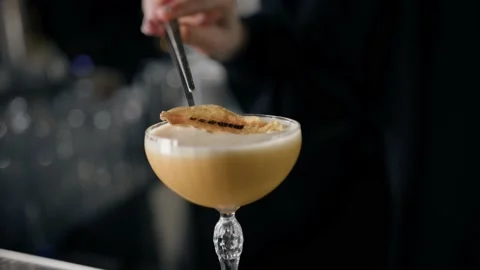 The process of creating a beautiful alcohol cocktail in a restaurant bar Stock Footage 221497726