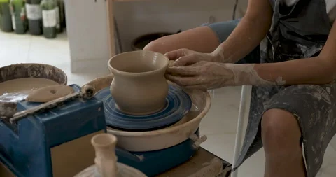 Process of Creating Clay Pot, Unrecognisable Female Master Working on a Pottery Stock Footage 197941379