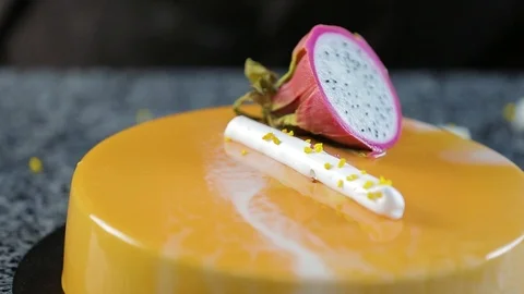 Process of creating delicious dessserts. Fruit cake decor.Strawberry Stock Footage 94404980