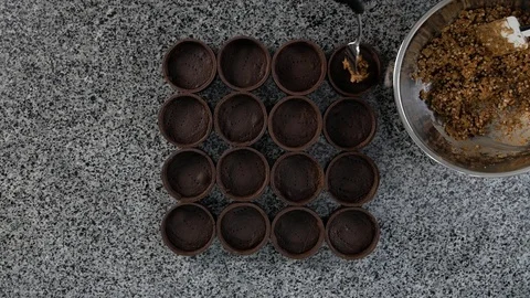 Process of creating delicious dessserts. Nut cake Stock Footage 94405109