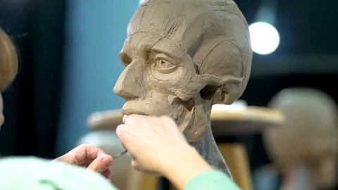 The process of creating ecorche. The sculptor is working. Stock Footage 126771081