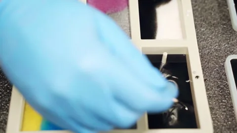 Process of creating exclusive sample pattern using wooden stick for stirring or Stock-Footage 270229710