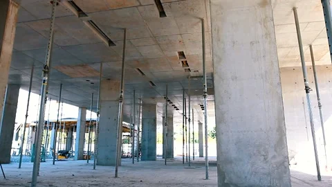 The process of creating a floor. Formwork flooring. Interior of a building under Stock Footage 212429373