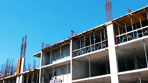 The process of creating a floor. Formwork flooring. Interior of a building under Stock Footage 212429685