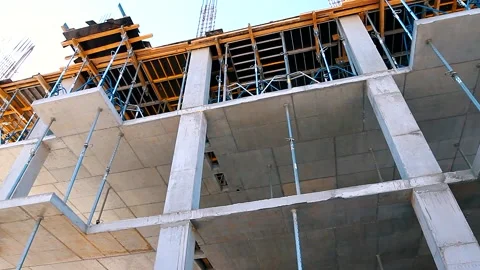 The process of creating a floor. Formwork flooring. Interior of a building under Video stock 212429972