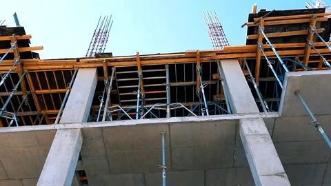 The process of creating a floor. Formwork flooring. Interior of a building under Stock Footage 212429992