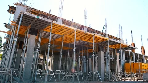 The process of creating a floor. Formwork flooring. Interior of a building under Stock Footage 212430261