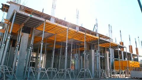 The process of creating a floor. Formwork flooring. Interior of a building under Stock Footage 212430373