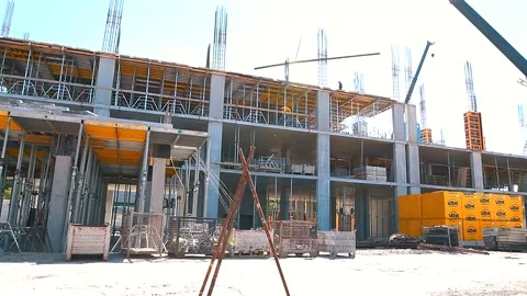 The process of creating a floor. Formwork flooring. Interior of a building under Stock Footage 212430440