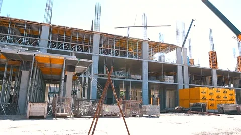 The process of creating a floor. Formwork flooring. Interior of a building under Stock Footage 212430519