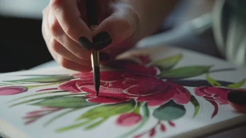 Process of creating a floral print, draws a peony. Flower pattern Stock-Footage 94807605