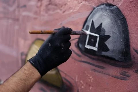 The process of creating graffiti Stock Photos