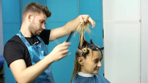 Process of creating hair style Stock Footage