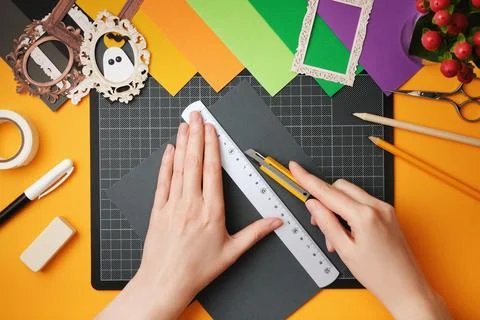 The process of creating a Halloween craft. Stock Photos