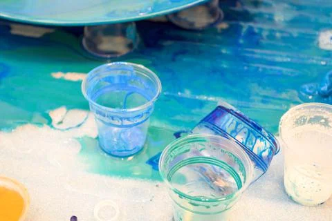 The process of creating a home-made trendy abstract modern pattern painted wi Stock Photos