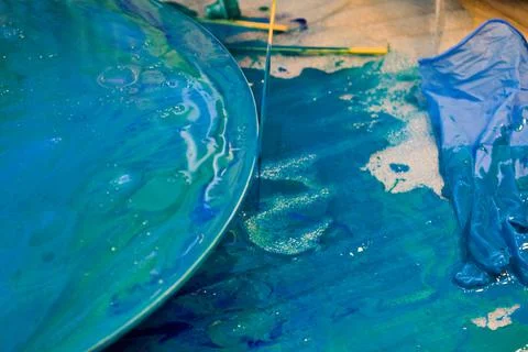 The process of creating a home-made trendy abstract modern pattern painted wi Stock Photos