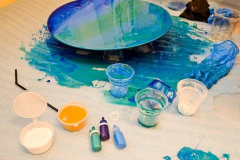 The process of creating a home-made trendy abstract modern pattern painted wi Stock Photos