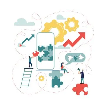 Process of creating mobile application Mobile app design and user Stock Illustration