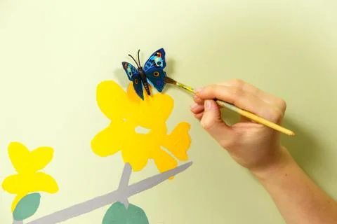 Process of creating painting on the wall Stock Photos
