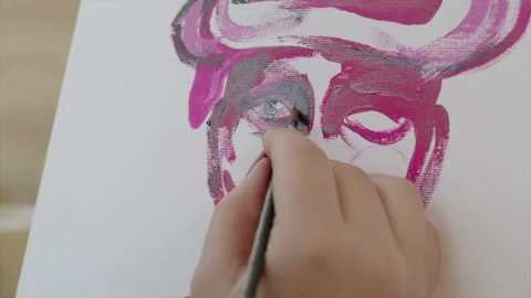 Process of creating portrait with acrylic paints. Stock Footage 170757190