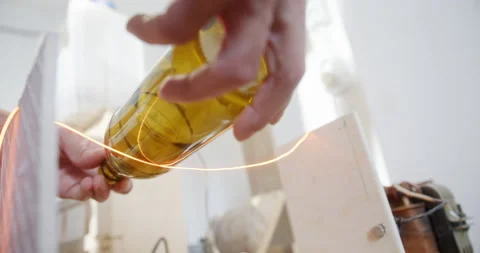 The process of creating a product from glass processing glass from glass bottles Video stock 156076166