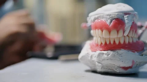The process of creating removable dentures in the workshop of a dental technicia Stock Footage 211712507