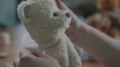 Process of creating a soft handmade toy. Work details: craft toy Stock Footage 75489298