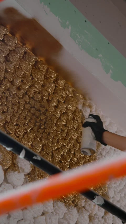 Process of creating a three-dimensional golden bas-relief using gypsum and an Stock Footage 293739854