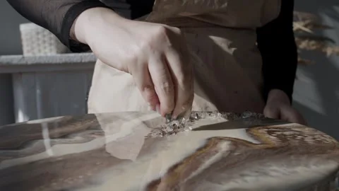 Process of creating a unique interior design element using natural materials. Stock Footage 277234067