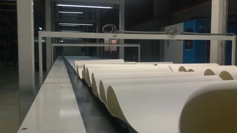 The process of creating wallpaper. Automated wallpaper production factory Stock Footage 199095849