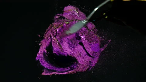 Process of creating watercolor using palette knife and pigment, black background Stock Footage 138803700