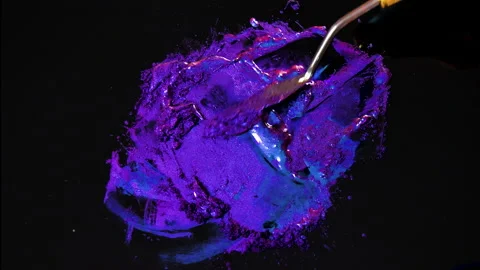 Process of creating watercolor using palette knife and pigment, black background Stock Footage 138803796