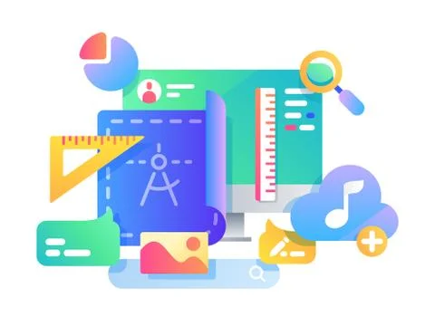 Process of creating web page design 스톡 일러스트