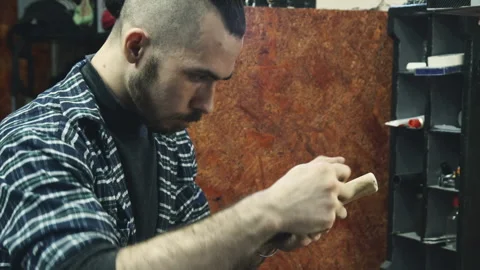 Process of creating wooden item in workshop. Stock Footage 172126257