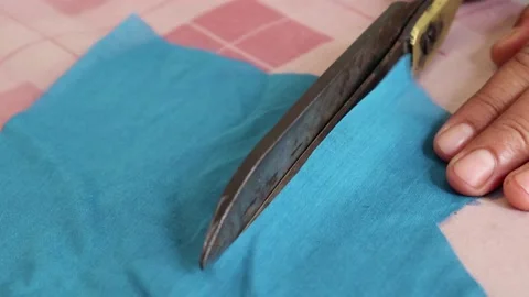 Process of creating from wool fabric cutting Stock Footage 157571180