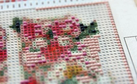 Process of creation of diamond painting 3d from round rhinestones, handmade.. Stock Photos
