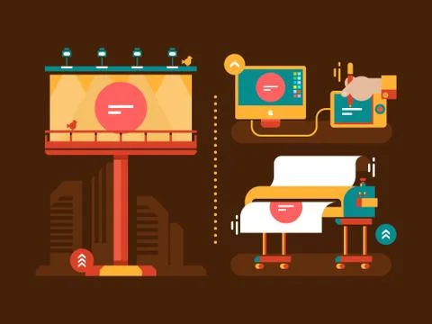 Process of creation outdoor advertising Stock Illustration