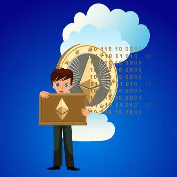 Process of crypto currency mining flat poster Stock Illustration