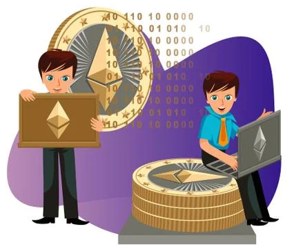 Process of crypto currency mining flat poster Illustrazione stock