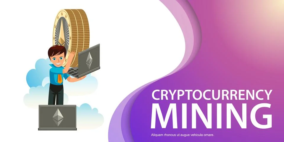 Process of crypto currency mining flat poster Illustrazione stock