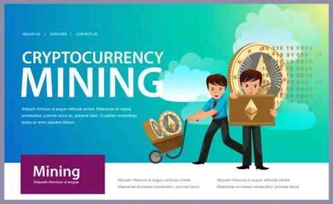 Process of crypto currency mining flat poster Illustrazione stock
