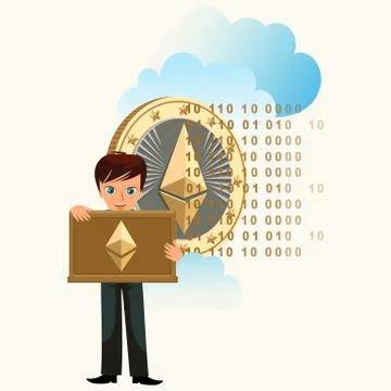 Process of crypto currency mining flat poster Illustrazione stock