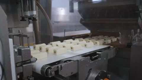 The process of cutting the curd mass into pieces Stock Footage 161510697