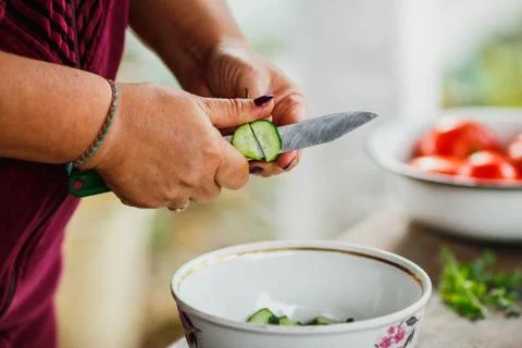 The process of cutting salad Stock Photos