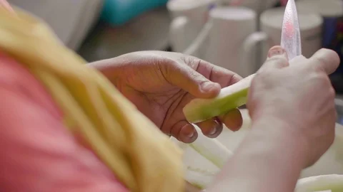 Process cutting vegetable while cooking traditional asian dinner in asian Stock Footage 102928154